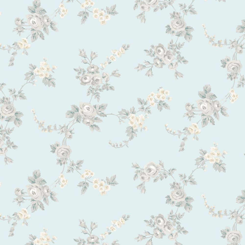 Patton Wallcoverings AF37706 Flourish (Abby Rose 4) Chic Rose Wallpaper in Turquoise, Greys & Yellow 